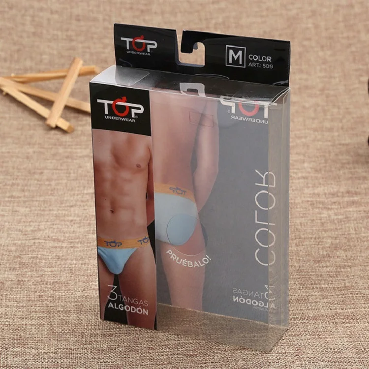 PVC PET Custom Womens mens retail underwear plastic packaging box transparent PP plastic box for underwear packing