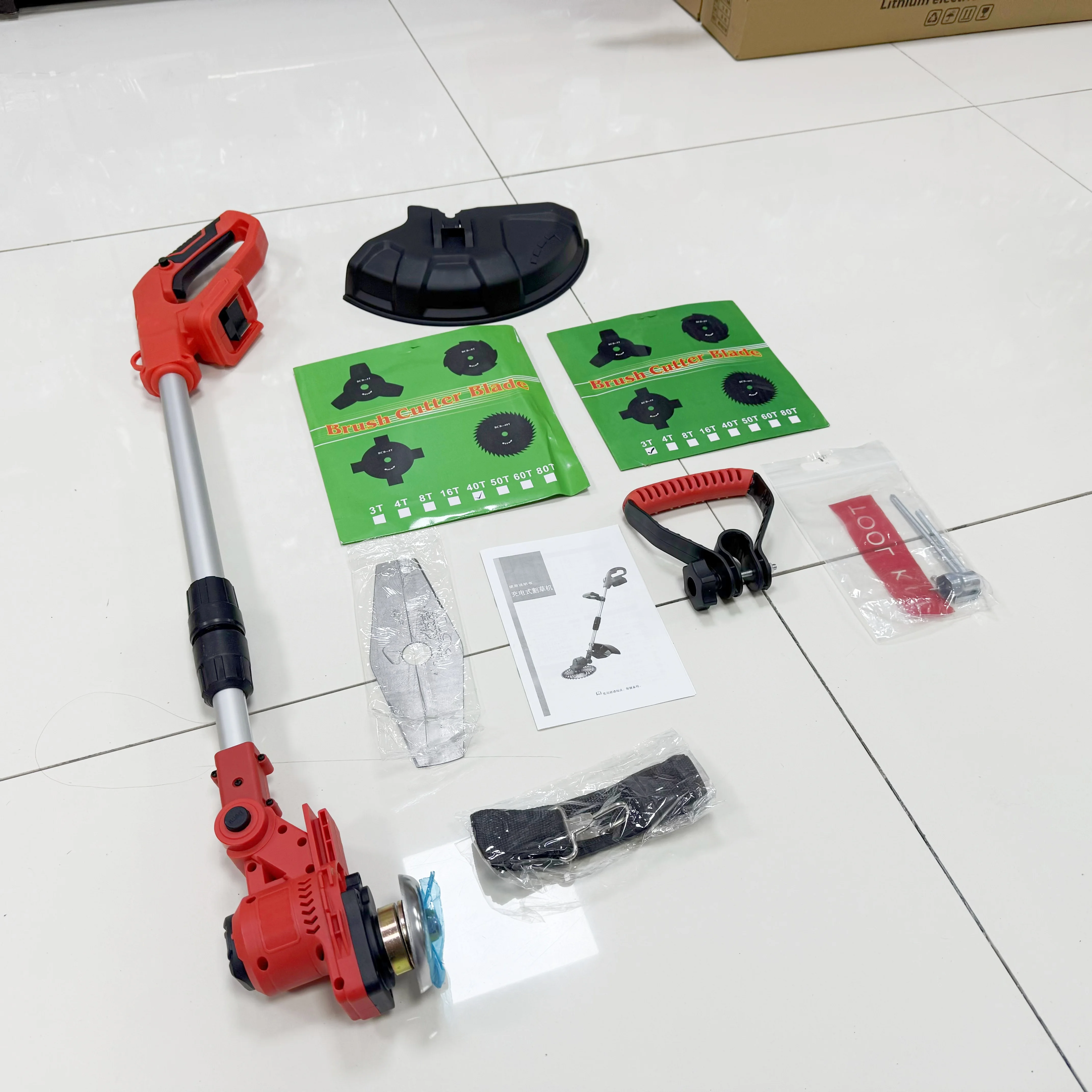 9 inch Cordless brush cutters with full copper motor aluminum alloy telescopic pole garden mower battery powered grass trimmer