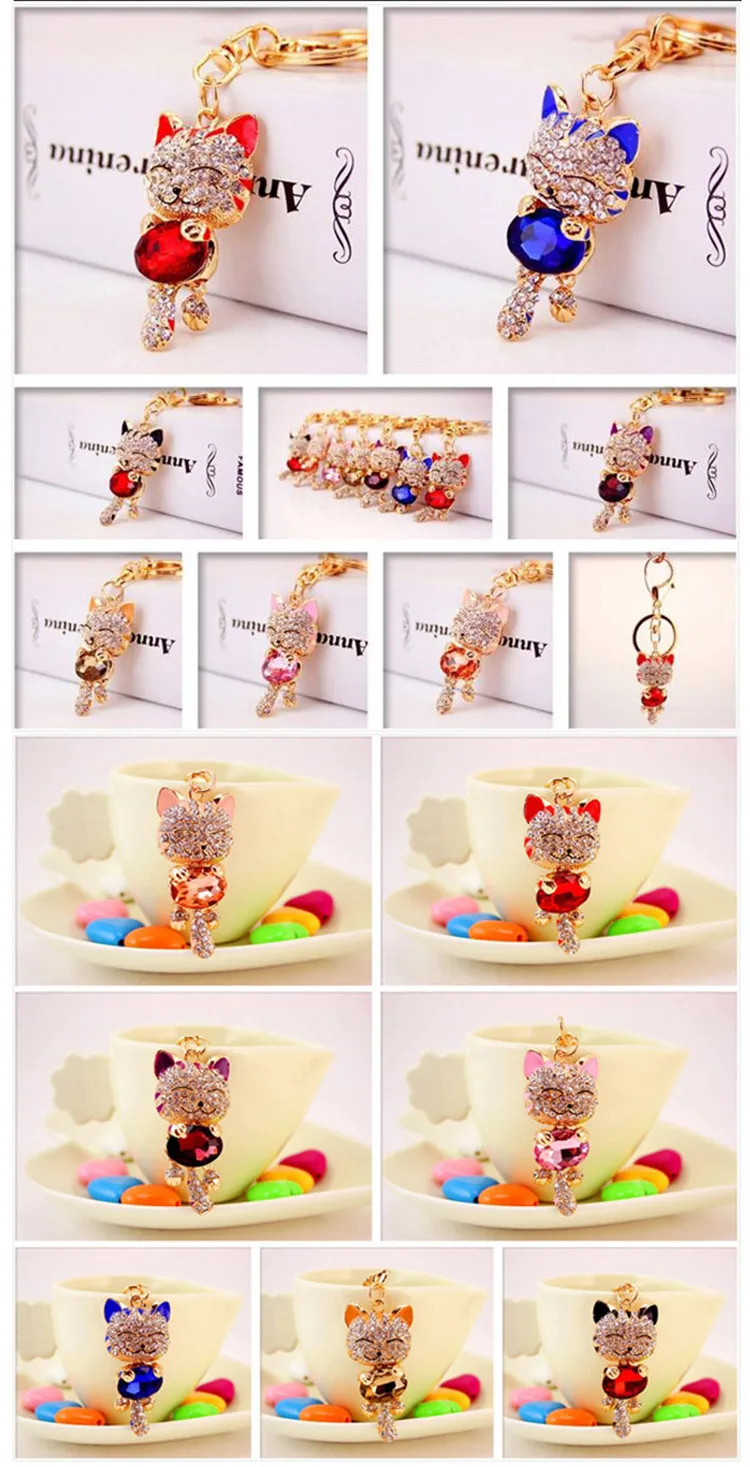 Girls Small Gift Crystal Rhinestone Alloy Keychain Female Bag Car Accessories Metal Pendant Cute Lucky