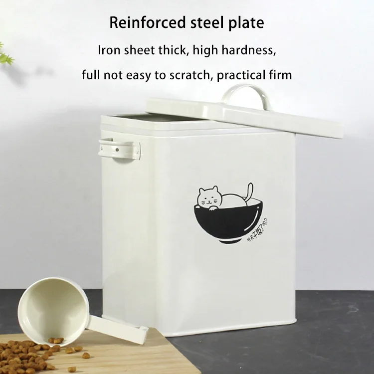 Large Capacity Pet Dry Food Storage Metal Bucket With Scoop Sealing Cover Cat Food Bin Box Dog Food Containers