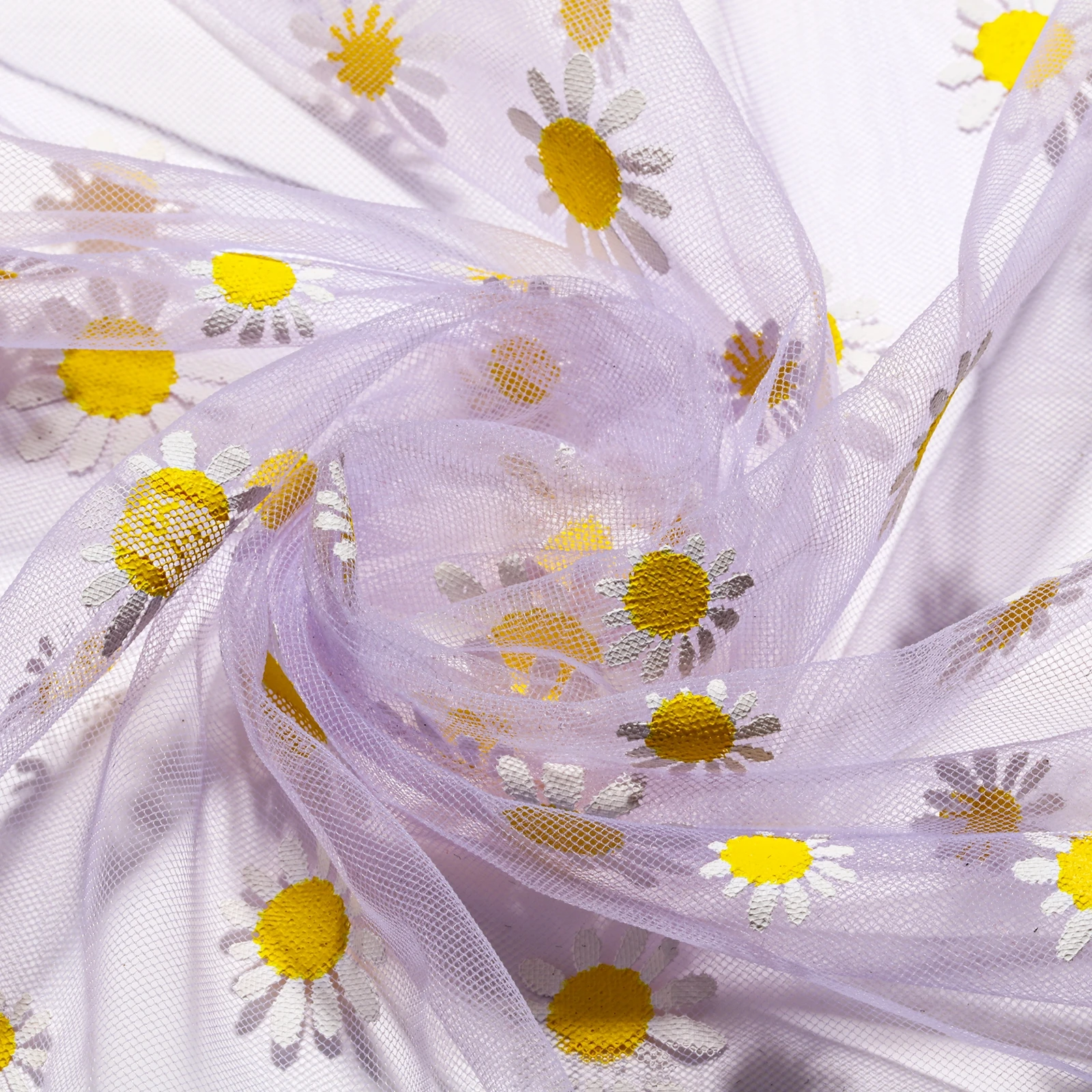 Colored sunflower mesh printing fabric yellow and white printing tulle fabric by the yards for tutu skirt decoration