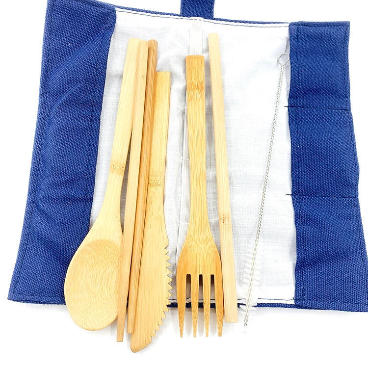 Amazon Portable Bamboo Cutlery Set Travel Camping Utensils Fork Spoon Knife Straw Set