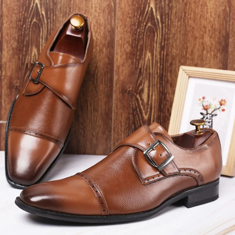 2021 new leather  dress shoes mens monk Strap  shoes