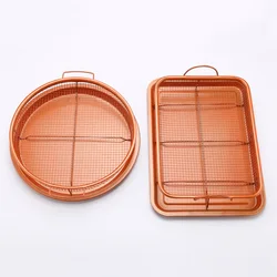 High Quality Copper Crisper Tray Non Stick Cookie Sheet Tray And Air Fry Mesh Basket Set