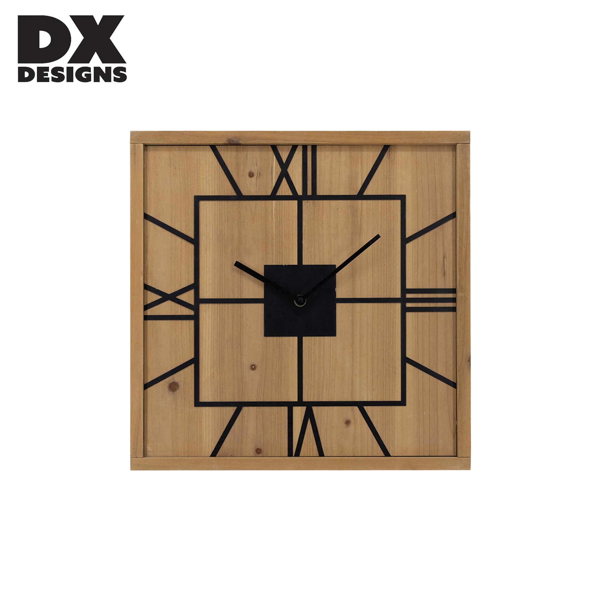 Roman Square-shaped Numeral Heavy Vintage Wood Frame Wooden Large Wall Decorative Clock