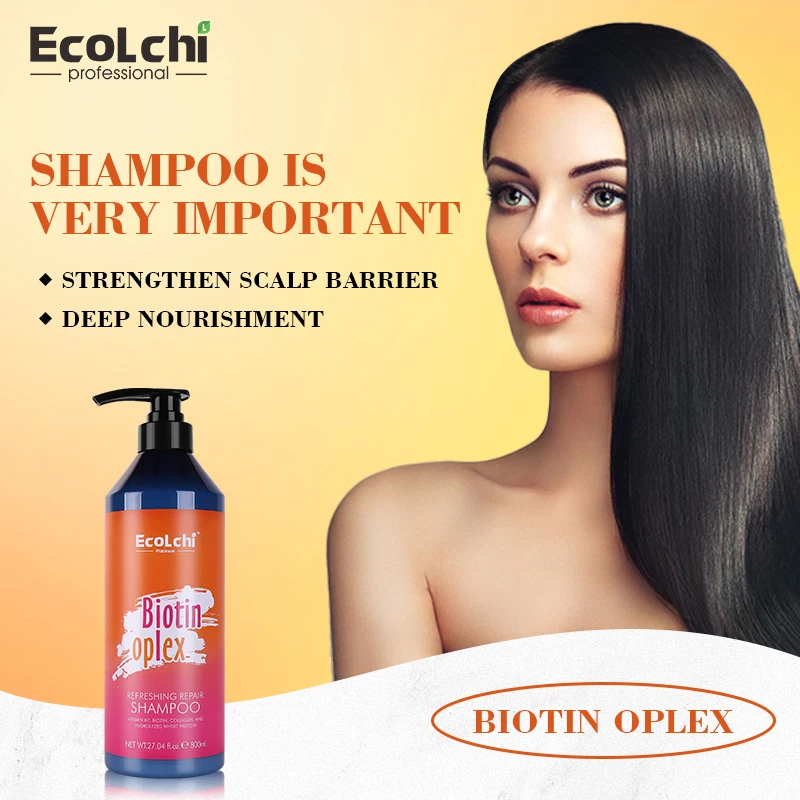 Ecolchi оптовая продажа натуральный органический увлажняющий биотиновый шампунь без сульфата уход за выпадением волос Кератиновое аргановое масло для