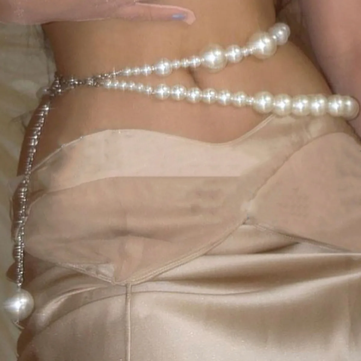 Sexy pure wind imitation pearl double waist chain female