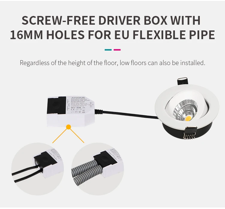Recessed 2700k round downlight IP44 adjust tilted 568LM aluminum 7w embedded COB led downlights