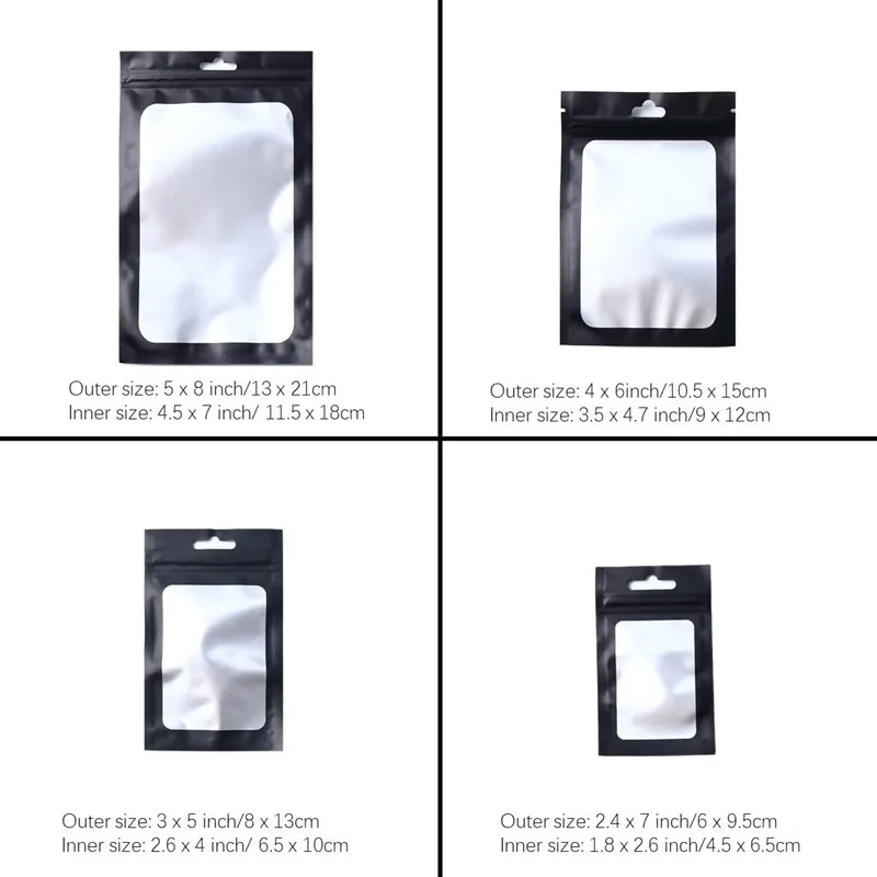 Heat seal food storage resealable foil pouch euro hang hole odorless mylar bags clear window Aluminum matte black ziplock bags