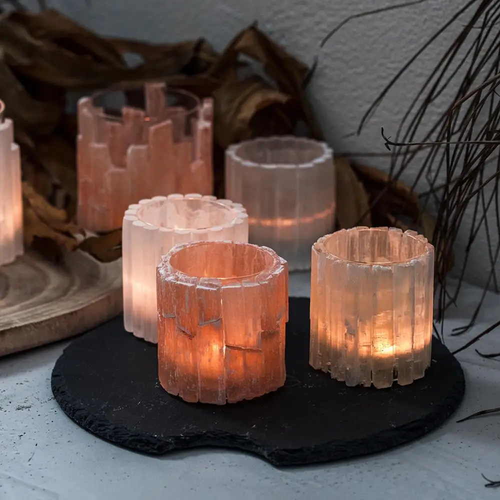 Creative natural crystal stone himalayan salt candle holders