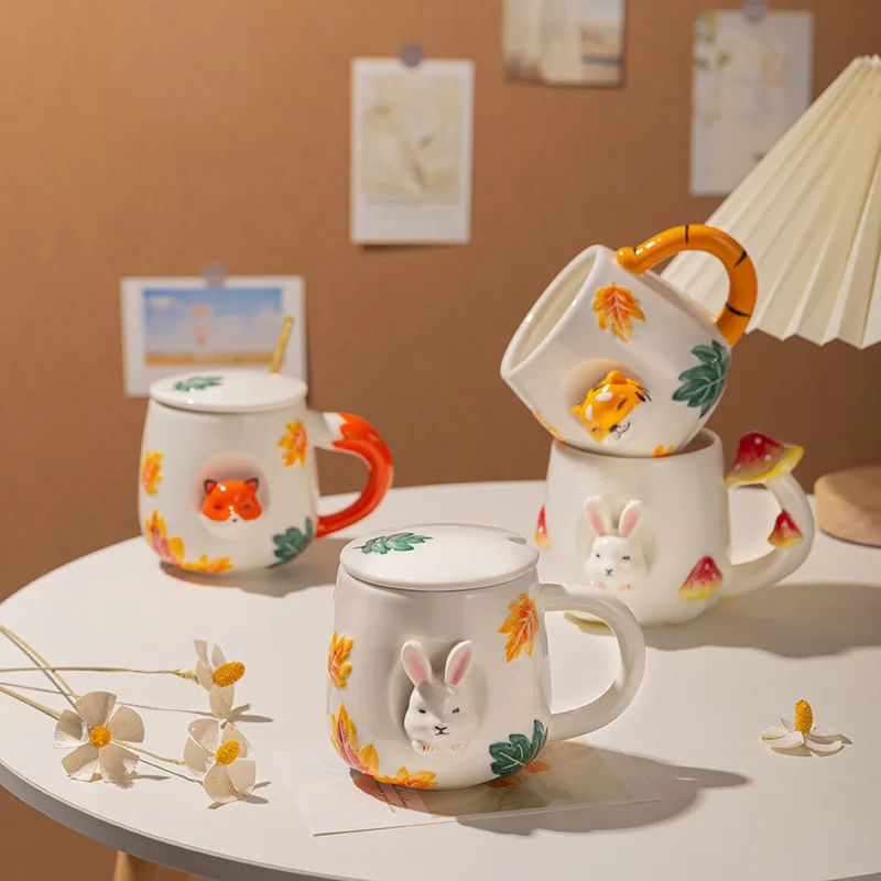 Новая популярная креативная кружка SYL с милыми животными мультяшная чашка для воды керамическая грибом Кроликом кофейная ручной работы