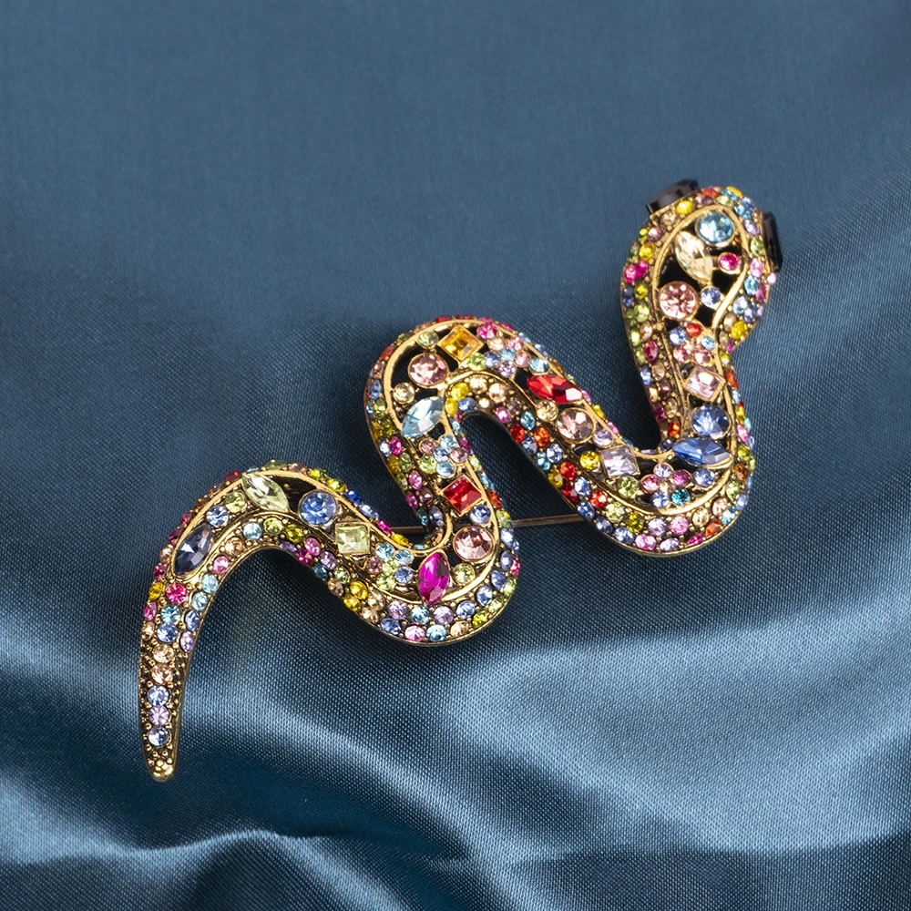 Wholesale Metal Snake Brooch Crystal Rhinestone Diamond Brooches For Women Men Garment Accessories