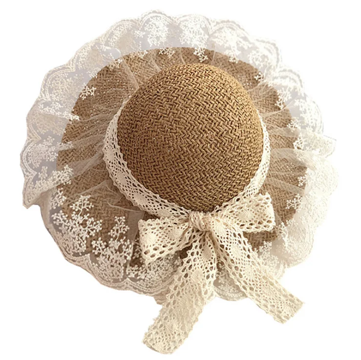 Детская шляпа, летняя кружевная Рыбацкая шляпа с большими полями для девочек, детская соломенная шляпа от солнца