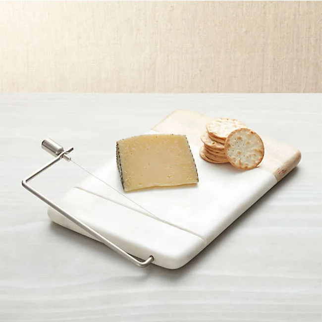 Customizable Natural Acacia Wood And Marble Cheese Serving Board Set With Slicer