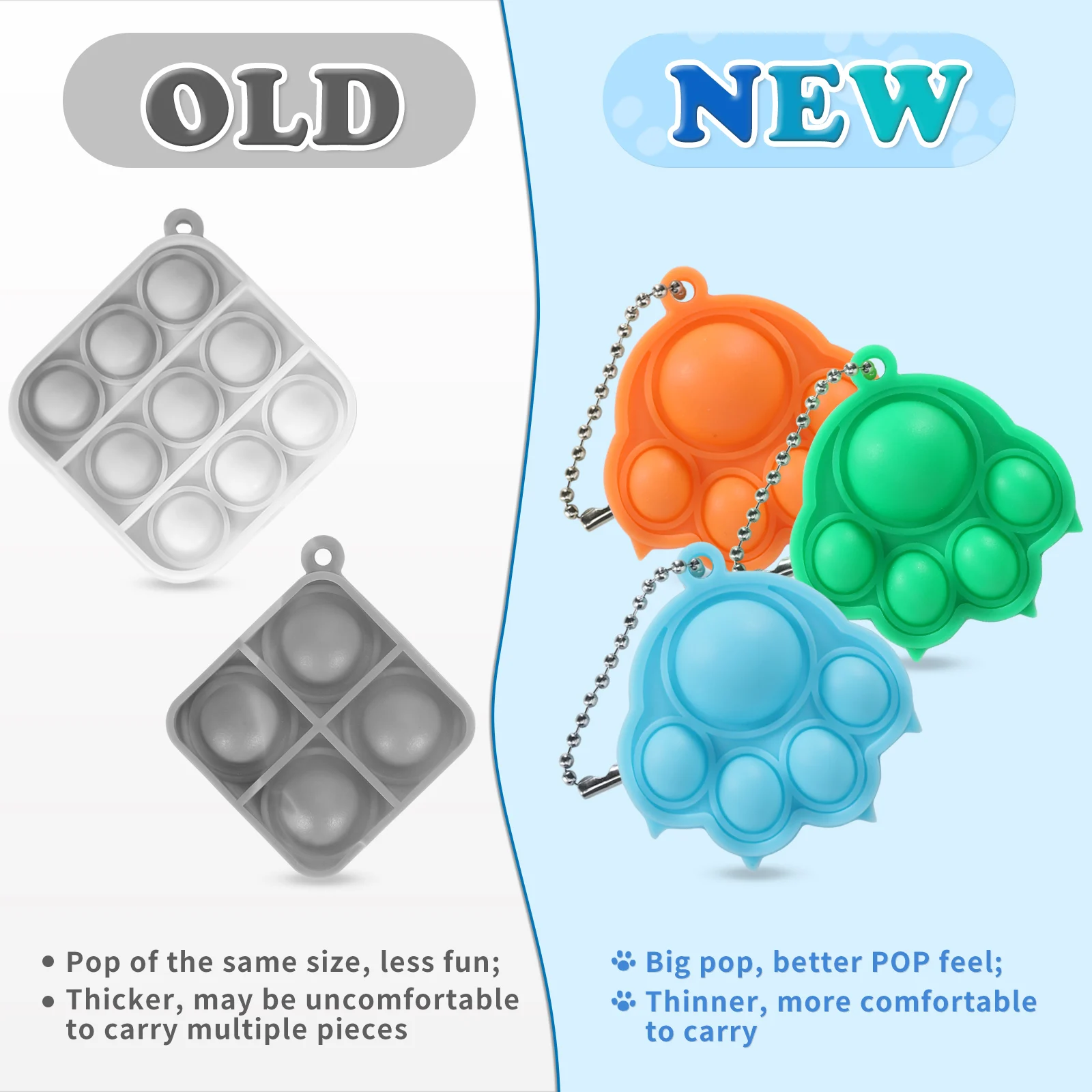 30 PCS Pop Fidget It Keyrings, Mini Silicone Cat Claw Design Pop Sensory Toys, Birthday Class Gifts Party favour for Girls Boys