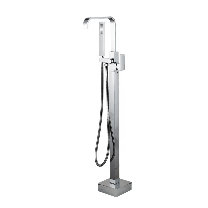 Bathtub Floor Free Standing Faucet Mixer Tap 360 Rotation Spout with hand shower Bath Mixer Shower (FSB14 chrome /black /BN)