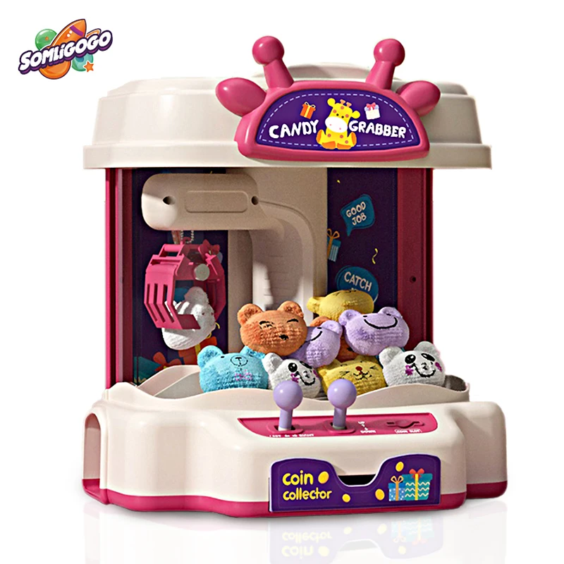 SL Mini Doll Claw Machine Claw Clip Coin Operated Vending Machine Grabbing Clamping Toys With Music Light For Kids Girl Boy Gift