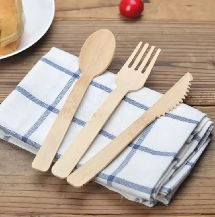 100% Biodegradable Compostable Utensils Set Fork Knife Small Mini Cutlery Set Bamboo Serving Soup Spoon