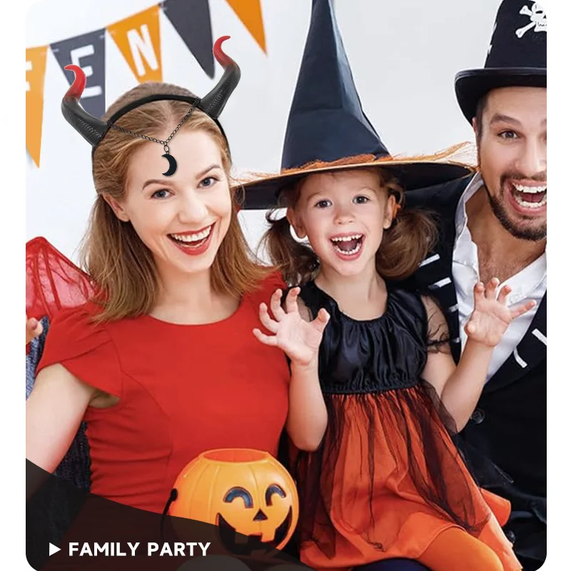 Halloween Red and Black Color Matching Calf Horn Hair Hoop Cosplay Party Devil Horn Hair Accessories Props