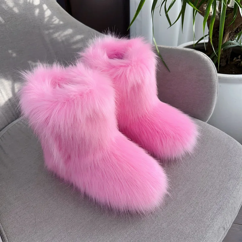 factory wholesale high quality hot selling ladies imitation raccoon fur boots snow boots women fur winter shoes