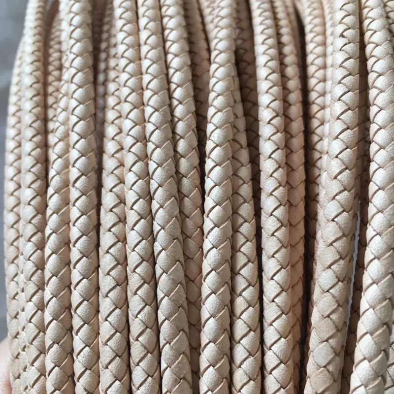 Custom High Quality Braided Genuine Cowhide Leather Cord Natural Color 3mm 4mm 6mm Round Leather Rope Cords for Jewelry Finding