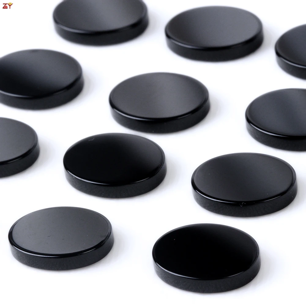 Factory Wholesale Price 6-20mm Double Side in Flat Round Shape Natural Black Onyx Gemstones