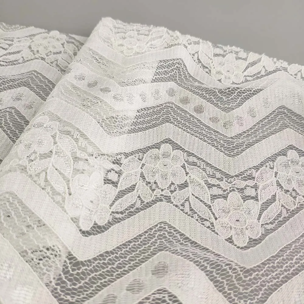 Guipure beige geometrical nylon with cotton swiss voile lace fabric