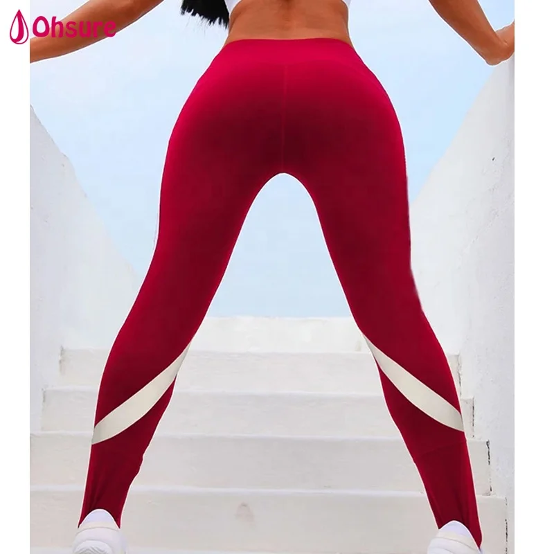 fitness bottom clothing two tone wide waistband white stripe high waist push up leggings