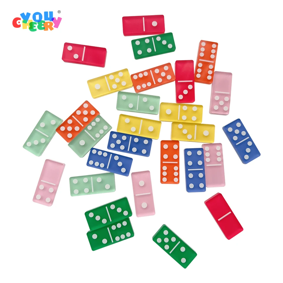 2023 28-Piece Double 6 Montessori Colored Acrylic Dominoes Educational Math Toys Kids Toddlers Numerical Learning Resources