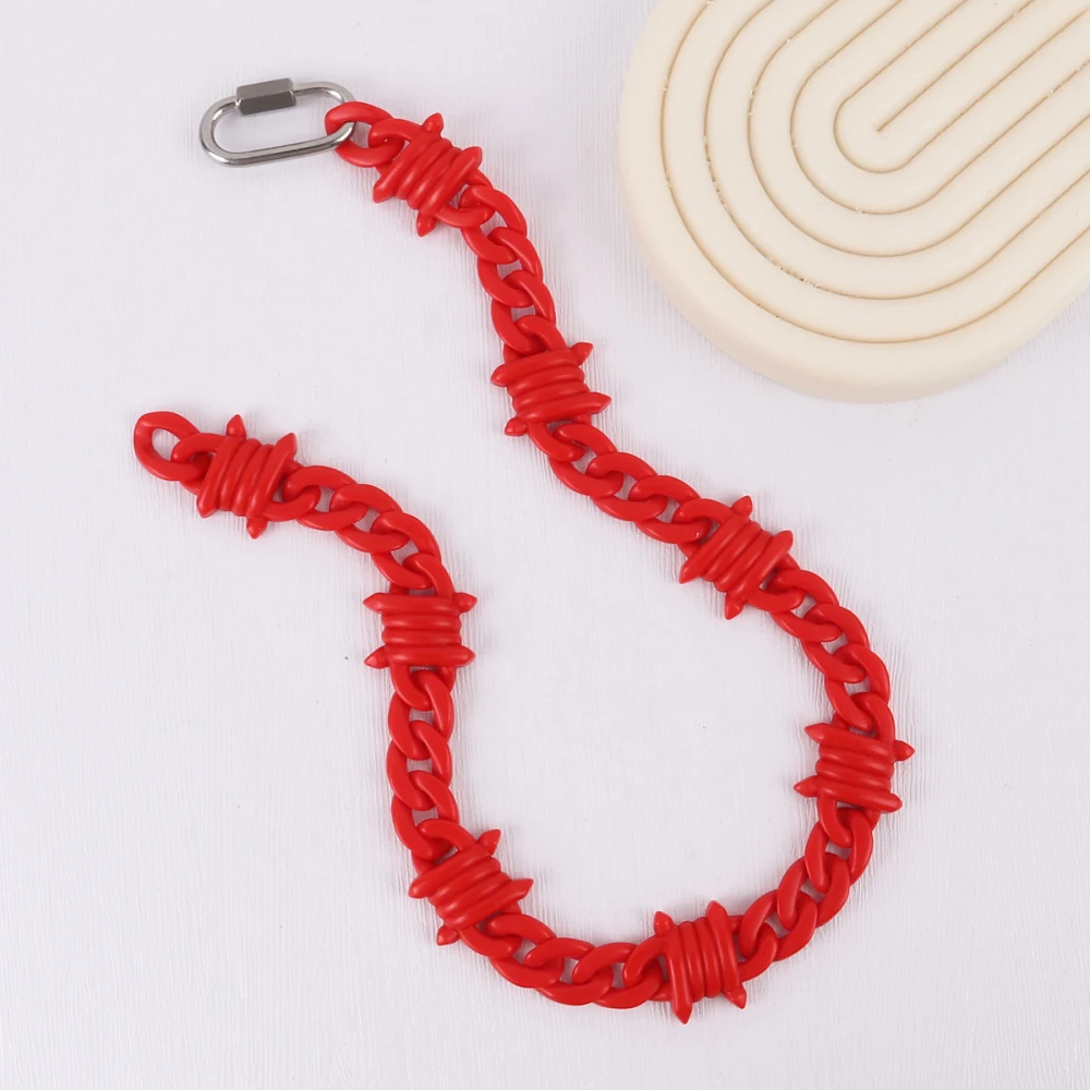 Fashion Red Acrylic Link Barbed Brambles Rivets Wire Necklace Rock Punk Thorns Spike Choker Necklace For Man Women