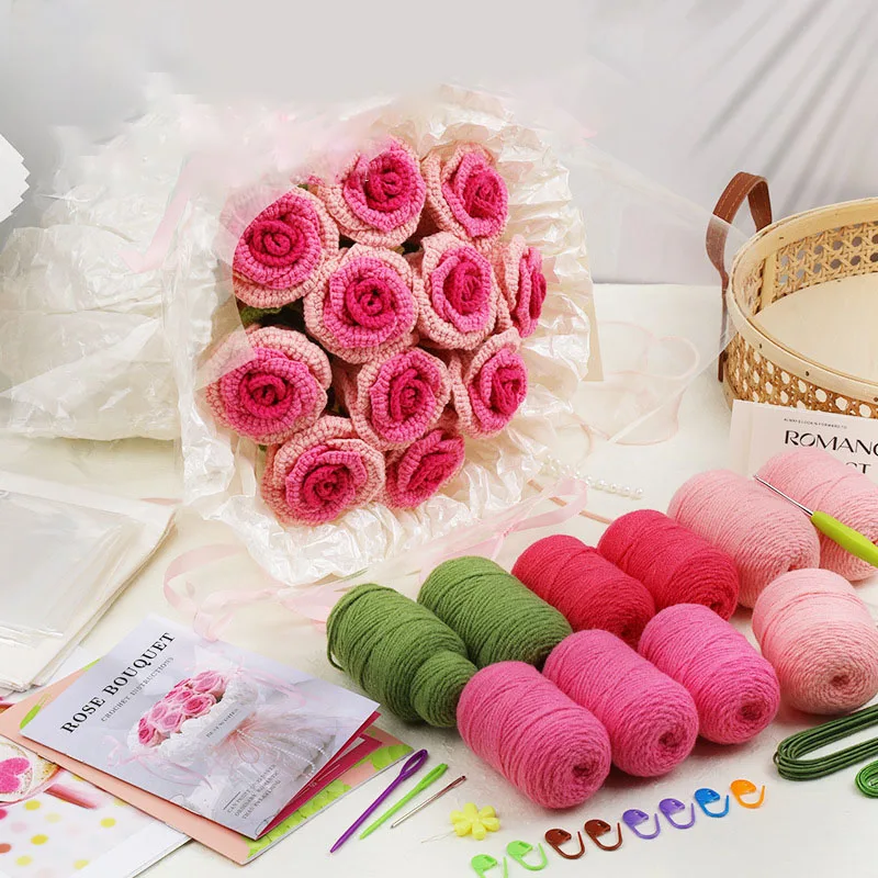Rose bouquet crochet material package  handmade diy Unfinished products bouquet crochet kit
