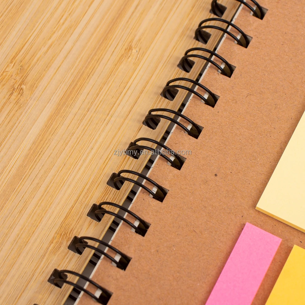 Factory Direct Cheap Customize Stationary Gift set 80 Sheets Bamboo Wooden Notepad With Spiral Binding