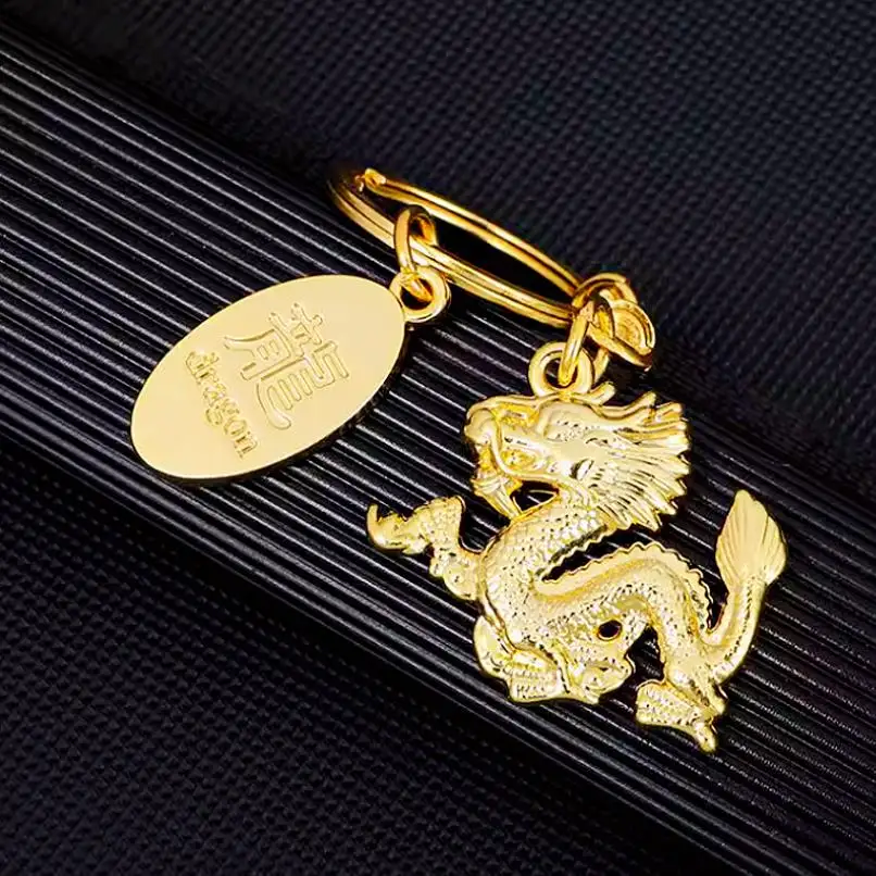 Gold Dragon Keychain Chinese New Year Pendants Ornaments Party Holiday Birthday Zodiac Gift Blessing Hanging Decor