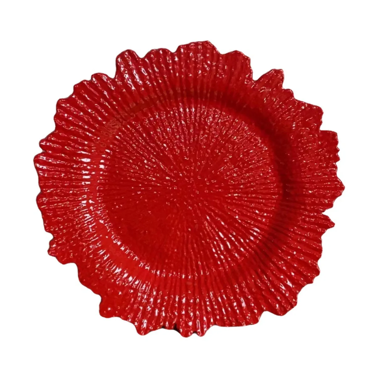 High Quality Irregular Shape Plastic Plate Red Color Dishwasher safe 13 Inches Cutlery Plastic Plate for Wedding Party