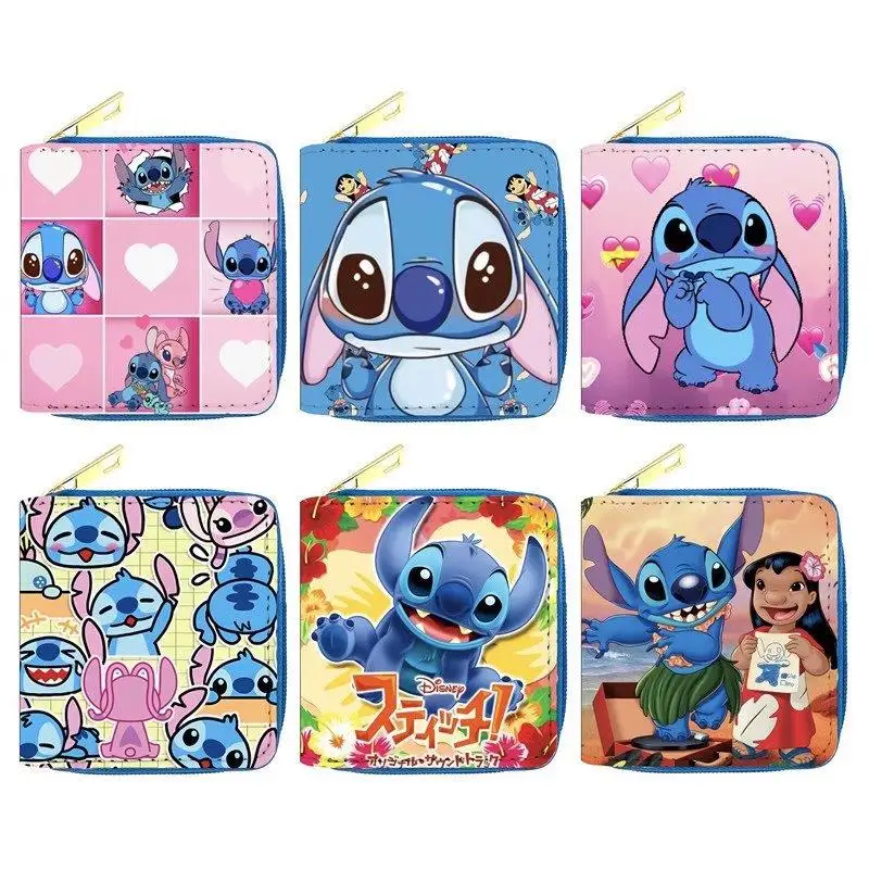 Short cartoon wallets Stitch zipper purse PU card case