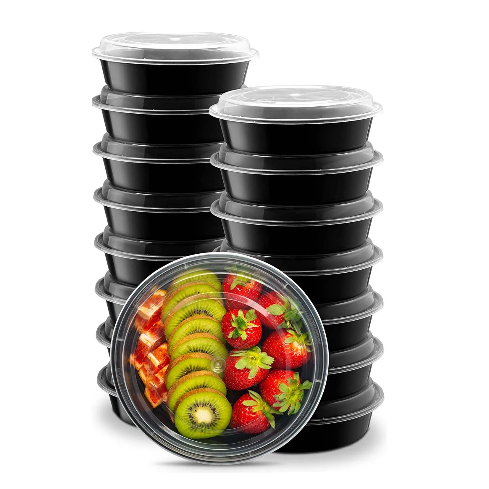 24oz Round Stackable BPA Free Take Away Food Container, Disposable Plastic Microwavable Lunch Box With Lid