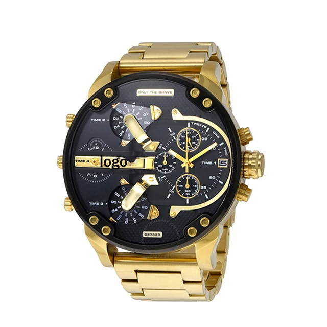 New Arrivals Original DZ Big Black Dial Gold Tone Stainless Steel Chronograph Quartz Watch for Men