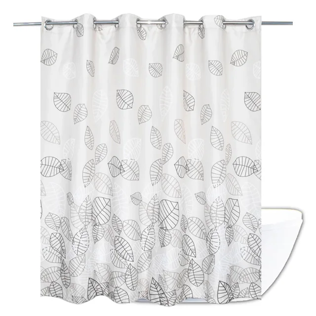 Hookless Waterproof Fabric Wholesale Leaves Printed Shower Curtain For Bathroom