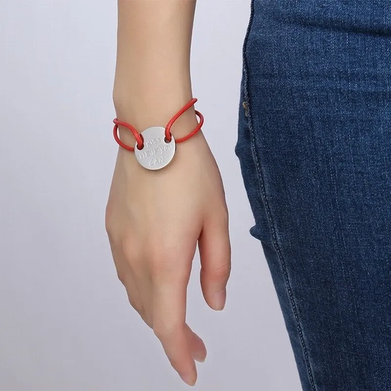 Hot Sales Promotional Gift  Custom Stainless steel Black Wax Cord Bracelet With Logo Engraved Medical Symbol Bracelet Tags