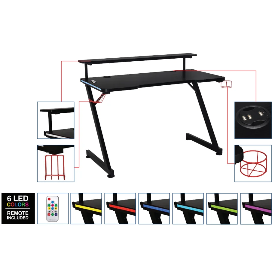 High Quality Modern Home Furniture RGB LED Lights Computer PC Gamer Gaming Table  Computer Desk  Gaming Desk