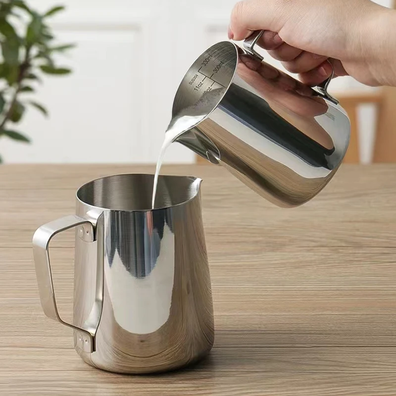 Custom Logo Espresso Stainless Steel Steaming Pitchers Tea Coffee Accessories Internal Scale Measurements Quality Milk Cup