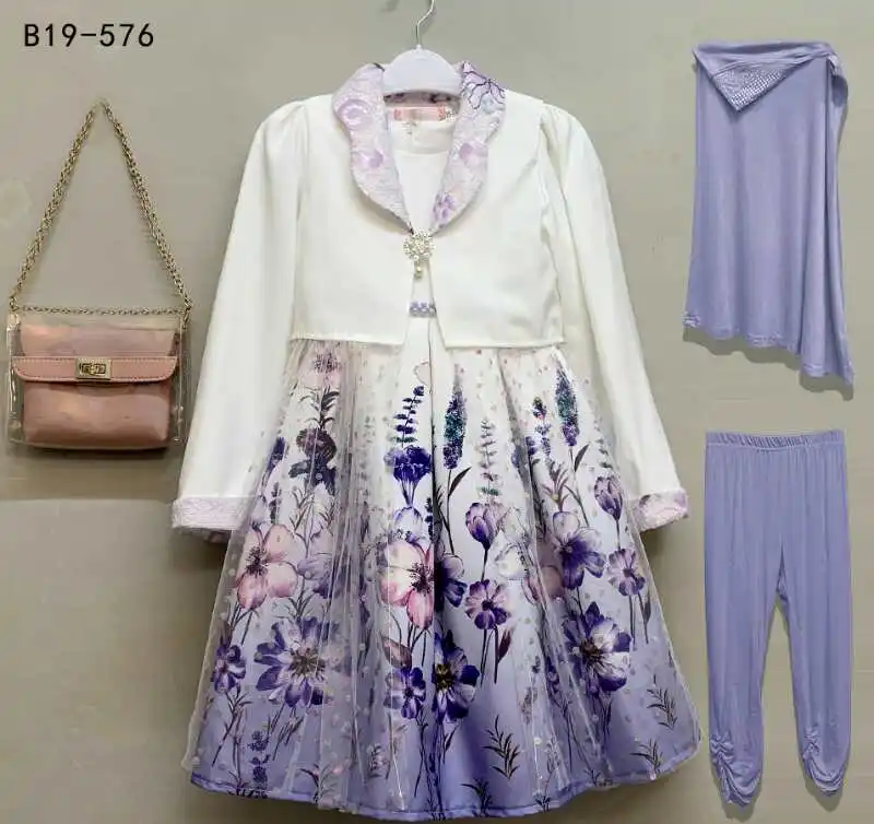 2020 г. арабские пакистанские мусульманские летние платья Mawlid для девочек комплект детской одежды