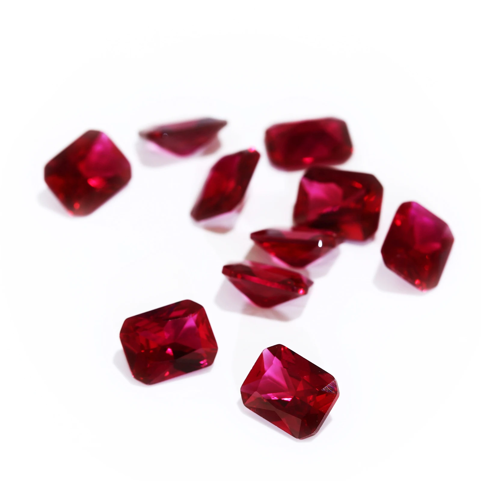 Megan wholesale Wuzhou Factory low price fancy Emerald Cut Loose Synthetic Red Ruby Stones 34# Synthetic Corundum Stones Gems
