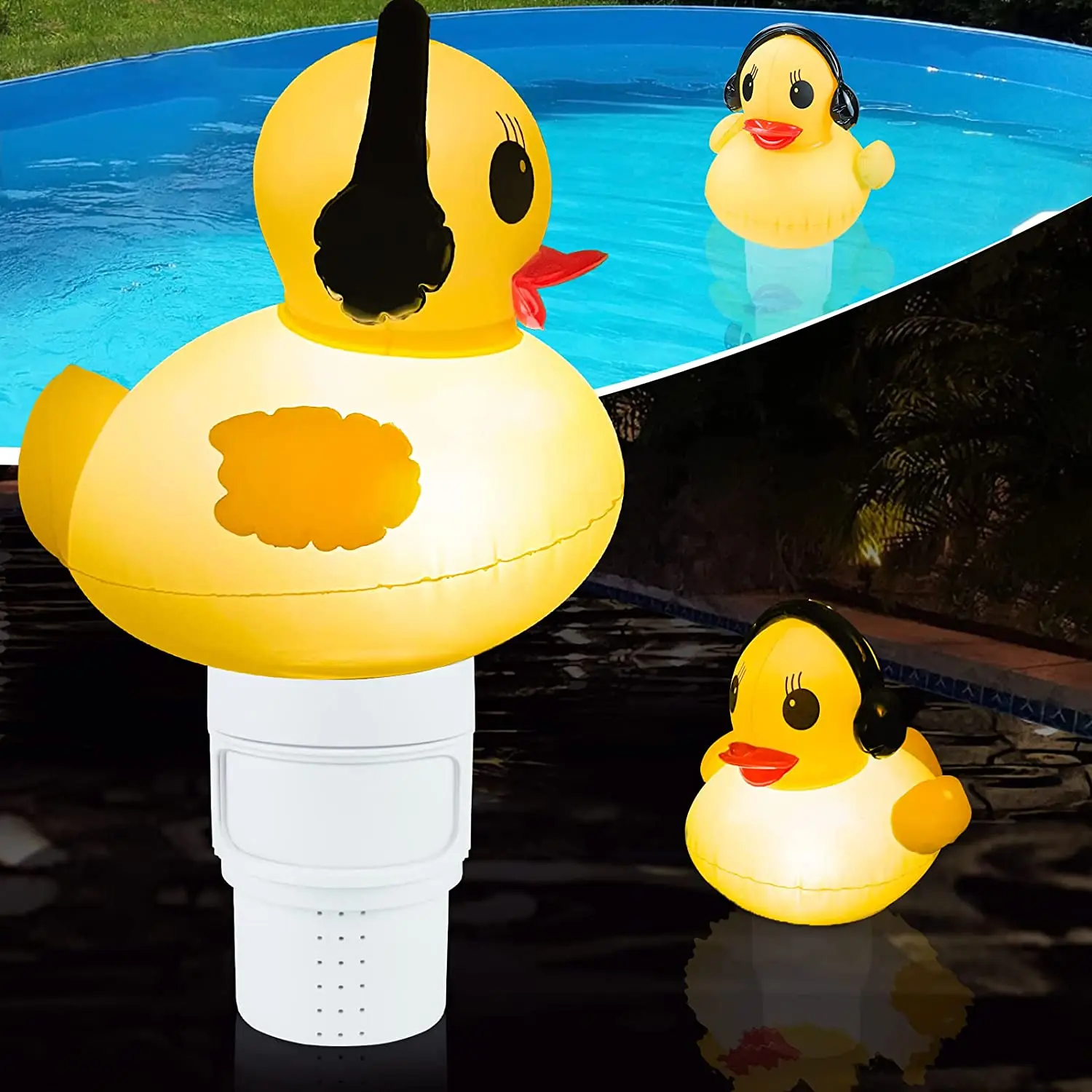 Solar Inflatable Duck Chlorine Dispenser for Chlorine Tablets 3 inch Chlorine Floater