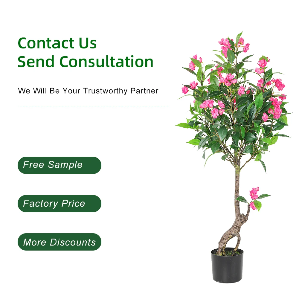 PZ-3-208 Manufacture Faux Silk Peach Blossom with Plastic Pot Artificial Flower Tree Bonsai