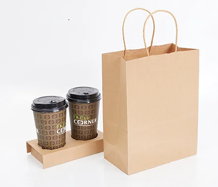 
4 Cups Kraft Paper Holder Disposable Drink Carrier with Holds up to 2 Cups of 20 oz 