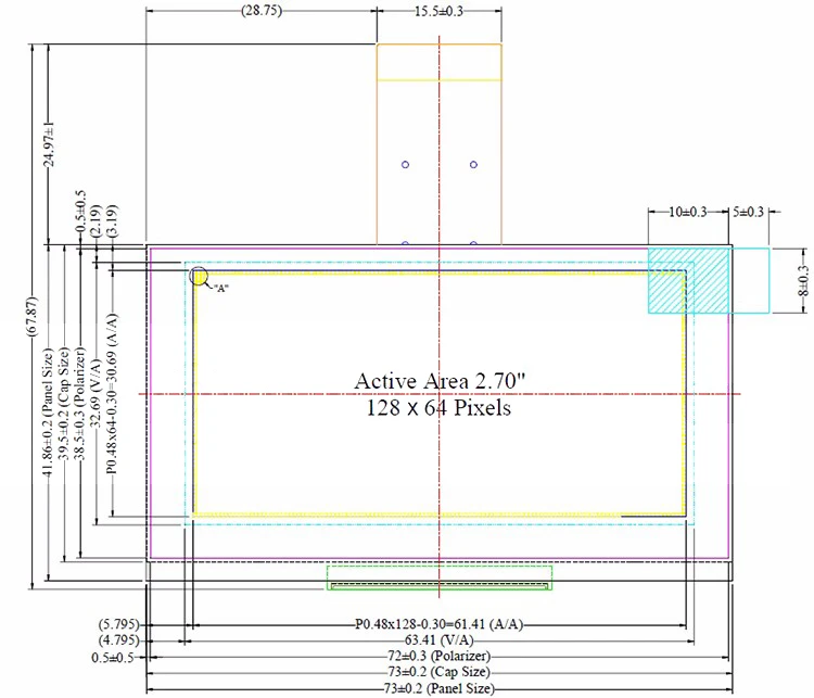 2.7 inch 128x64 SSD1325 LY270YT06 16 gray scale oled display panel