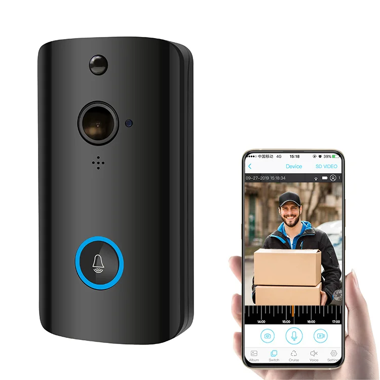 
Black wireless wifi camera doorbell security systems with free cloud storage 