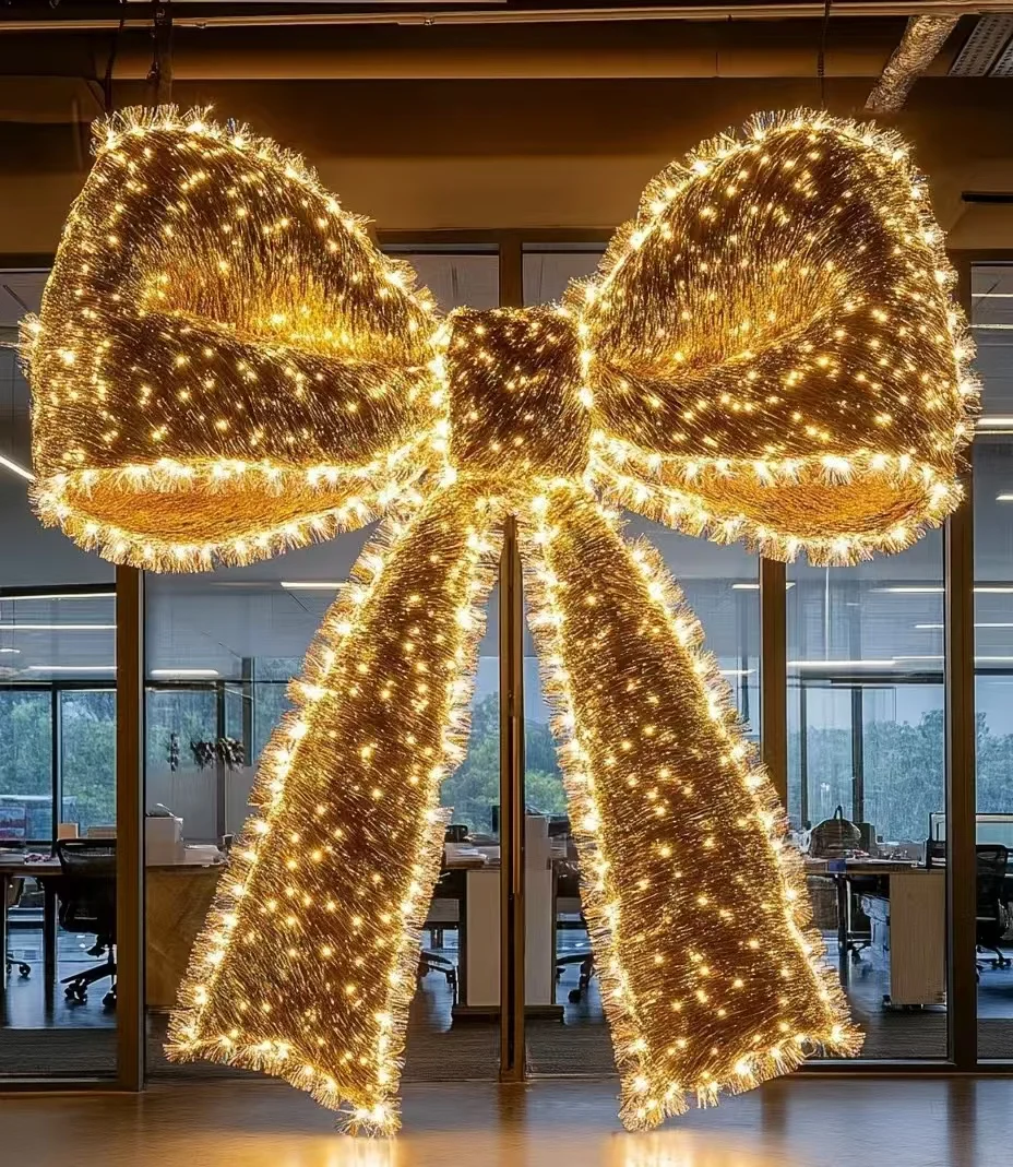 E-088 Hot Sale Gold Giant Bow Butterfly with LED Light Tinsel for Wedding Decoration Mall Center Display Party Stage Decor