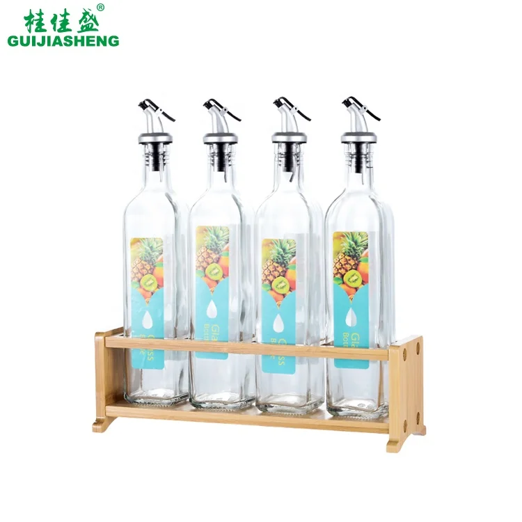 
150ml 250ml 500ml (8.5oz 17oz) Glass Oil Bottles For Oil Sauce Vinegar Kitchen Organization Cruet Dispenser Set with Wooden Base 